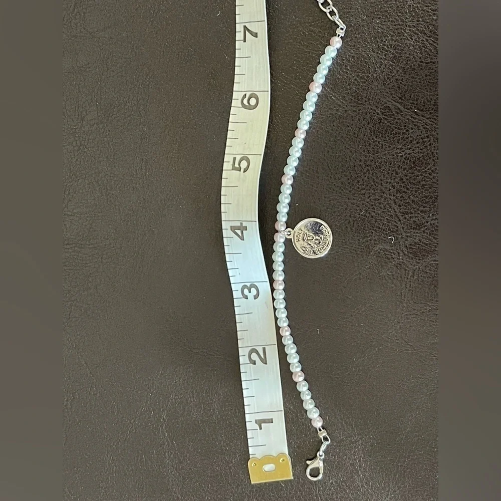 Faux pearl bead First Communion child bracelet with adjustable links